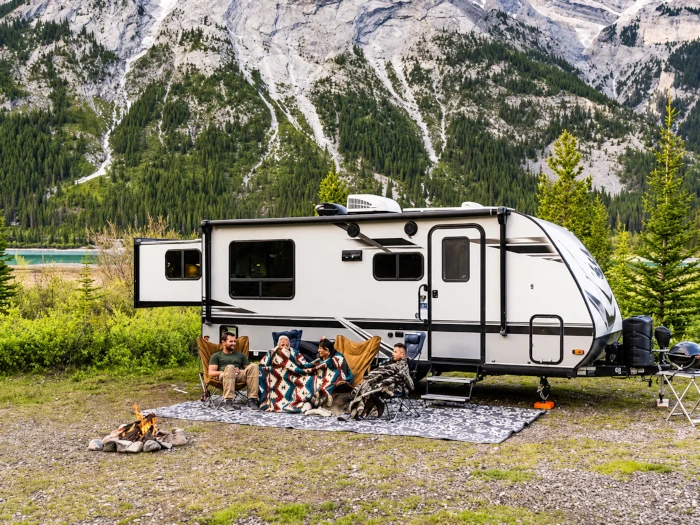 RV campsite beside the mountains
